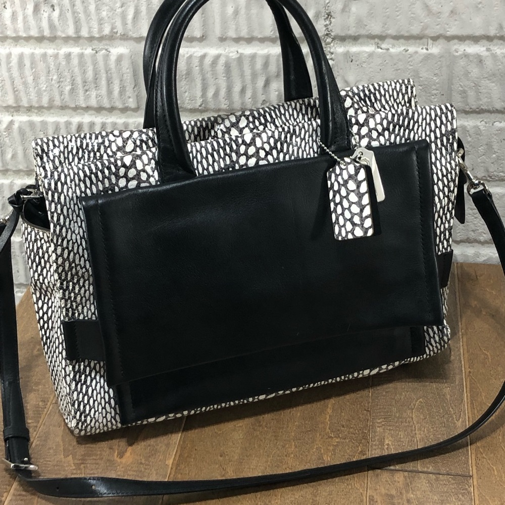 Coach Black White Bleecker Painted Snake Satchel